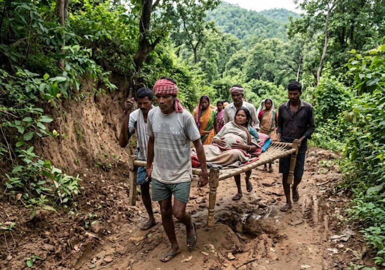स्वास्थ्य सेवा वेंटीलेटर पर!, झारखंड में खाट बनी एम्बुलेंस, चार किलोमीटर पैदल चलकर बचाई गर्भवती की जान